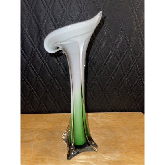Mid Century Modern Art Glass Swung Vase Green White Purple Ombre Design - Picture 7 of 16